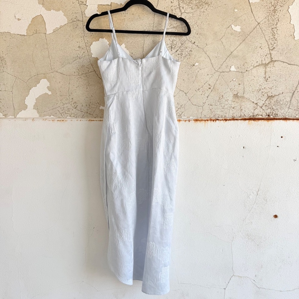 Lulus Midi Dress Jacquard Tulip Wedding Guest Cocktail Party Light Blue Womens S - Picture 7 of 11
